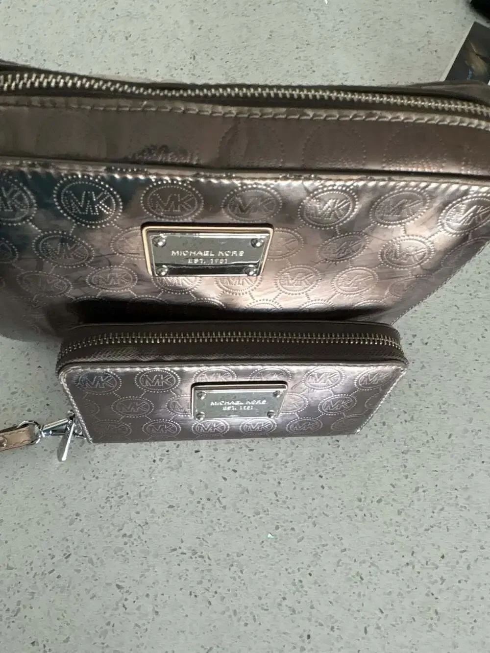 Michael Kors Metallic Logo Print Crossbody Bag and Matching Wallet Set
